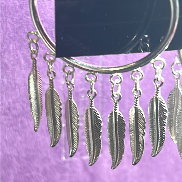 Silver Feather Hoop Earrings - Picture 3 of 5